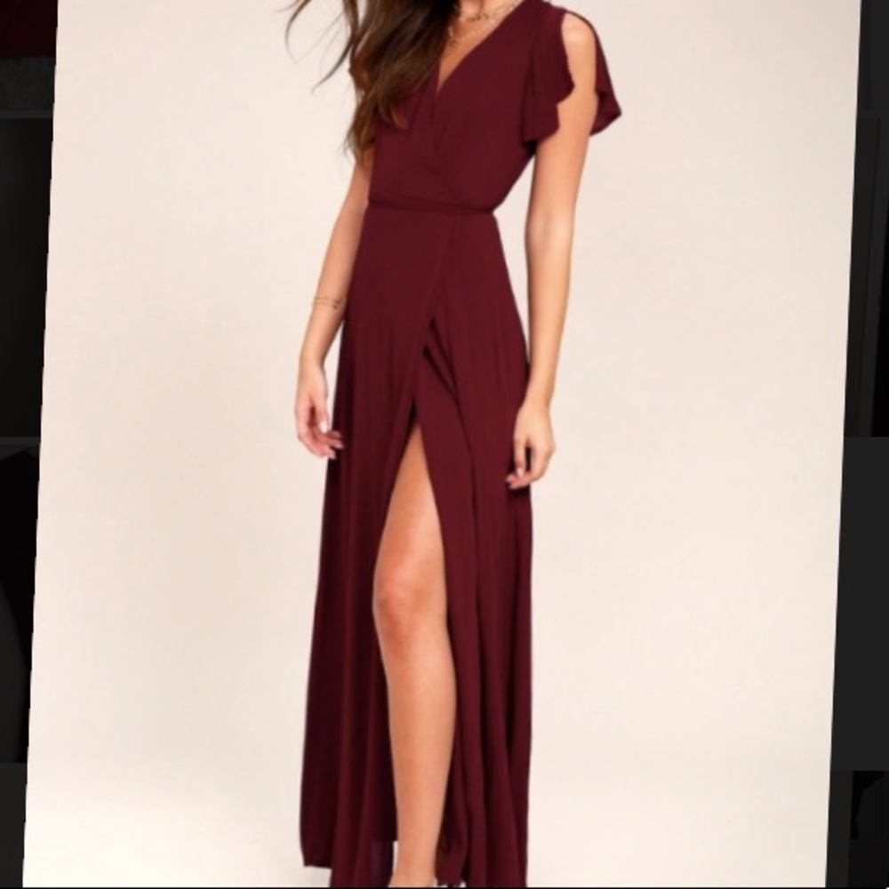 Lulus heart of marigold Burgundy maxi wrap dress xs